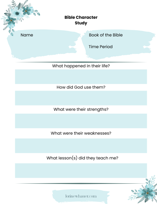 Bible Character Study worksheet