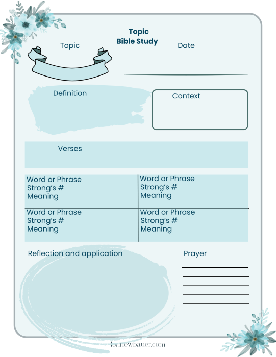 Topical Bible Study worksheet